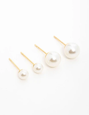 Gold Plated Surgical Steel Pearl Stud Earrings 2-Pack