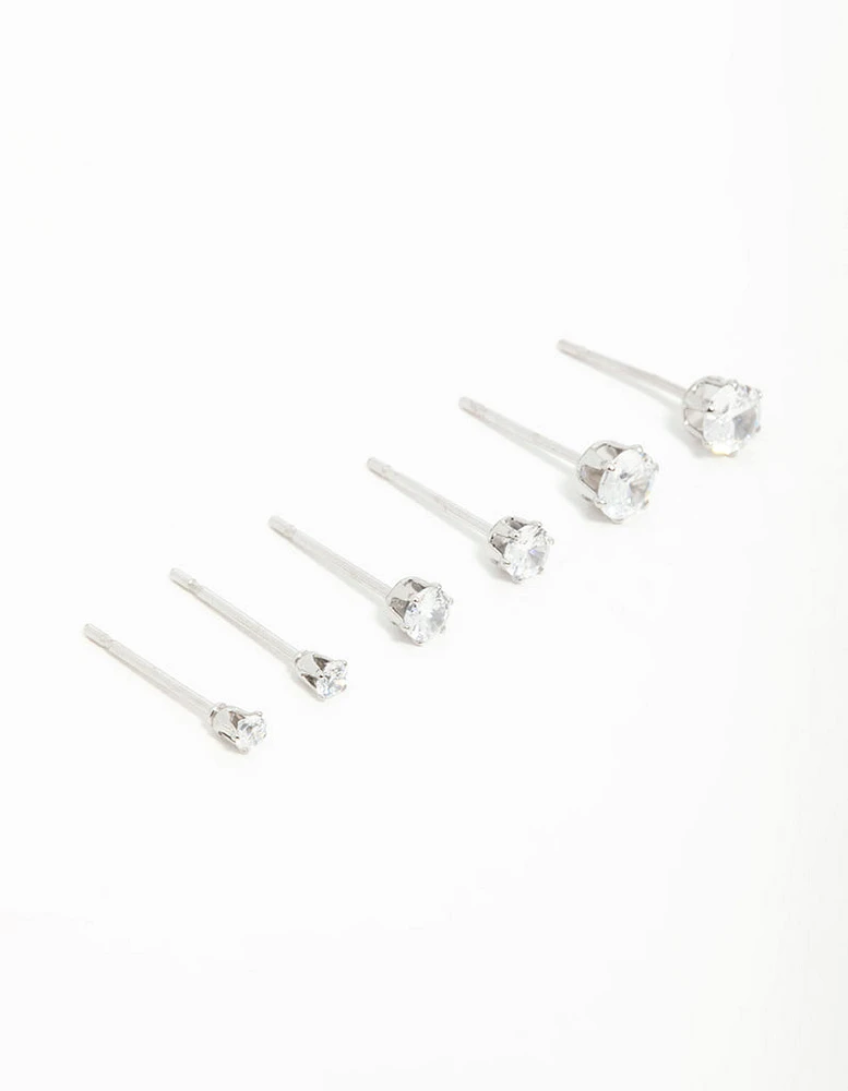 Surgical Steel Cubic Zirconia Stud Earrings 3-Pack