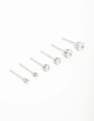 Surgical Steel Cubic Zirconia Stud Earrings 3-Pack