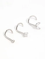 Surgical Steel Cubic Zirconia Butterfly & Round Nose Stud 3-Pack