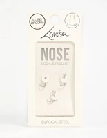 Surgical Steel Cubic Zirconia Butterfly & Round Nose Stud 3-Pack