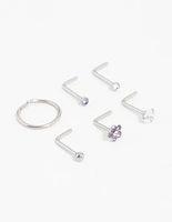 Surgical Steel Cubic Zirconia Flower Nose Piercing 6-Pack