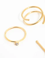 Gold Plated Surgical Steel Cubic Zirconia Bezel Nose Piercings 6-Pack