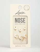 Gold Plated Surgical Steel Cubic Zirconia Bezel Nose Piercings 6-Pack