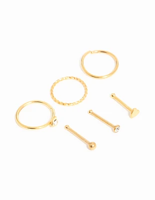 Gold Plated Surgical Steel Micro Heart Nose Piercing 6-Pack