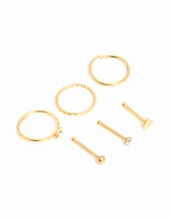 Gold Plated Surgical Steel Micro Heart Nose Piercing 6-Pack