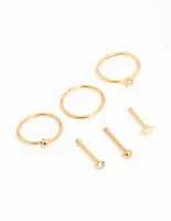 Gold Plated Surgical Steel Micro Star Nose Piercing 6-Pack