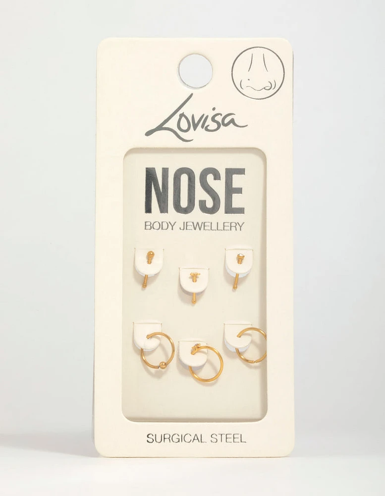 Gold Plated Surgical Steel Micro Star Nose Piercing 6-Pack