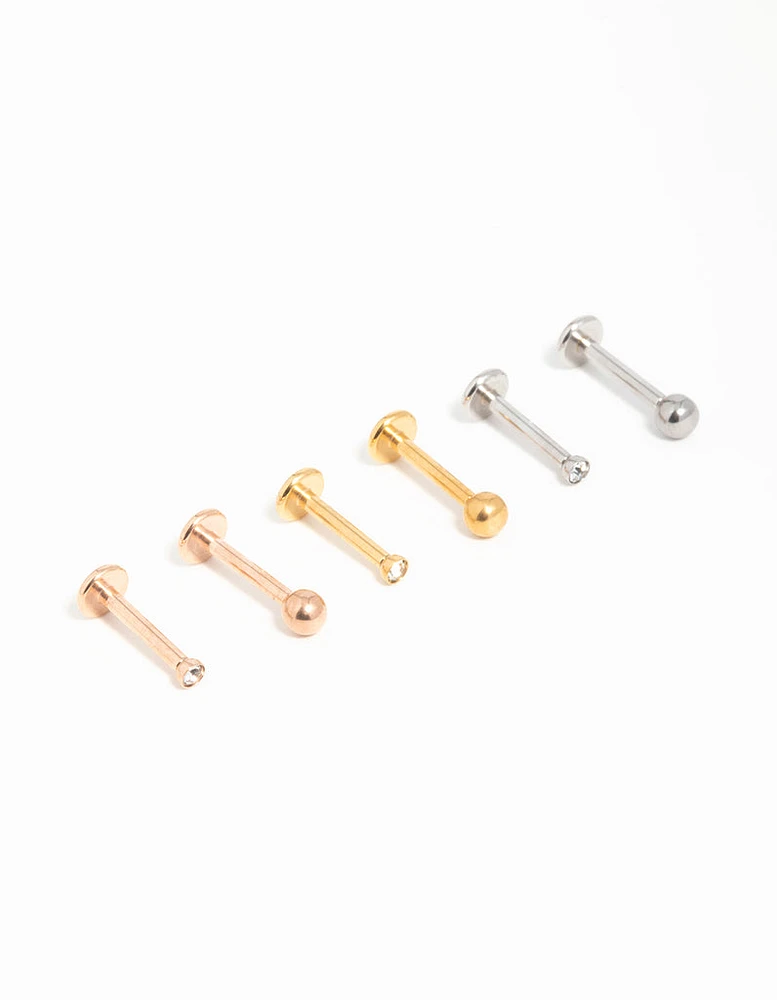 Mixed Finish Surgical Steel Small Ball Flat Back Studs 6-Pack