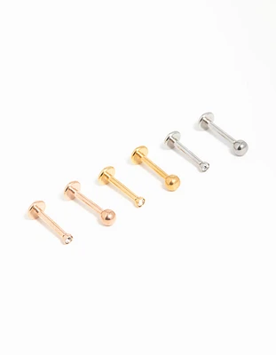 Mixed Finish Surgical Steel Small Ball Flat Back Studs 6-Pack