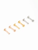 Mixed Finish Surgical Steel Small Ball Flat Back Studs 6-Pack