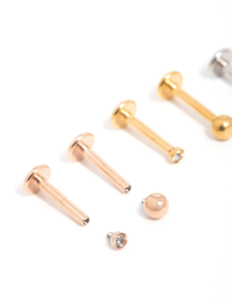 Mixed Finish Surgical Steel Small Ball Flat Back Studs 6-Pack