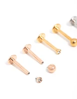 Mixed Finish Surgical Steel Small Ball Flat Back Studs 6-Pack