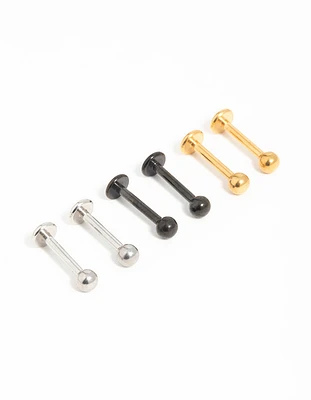 Mixed Finish Surgical Steel Flat Back Studs 6-Pack