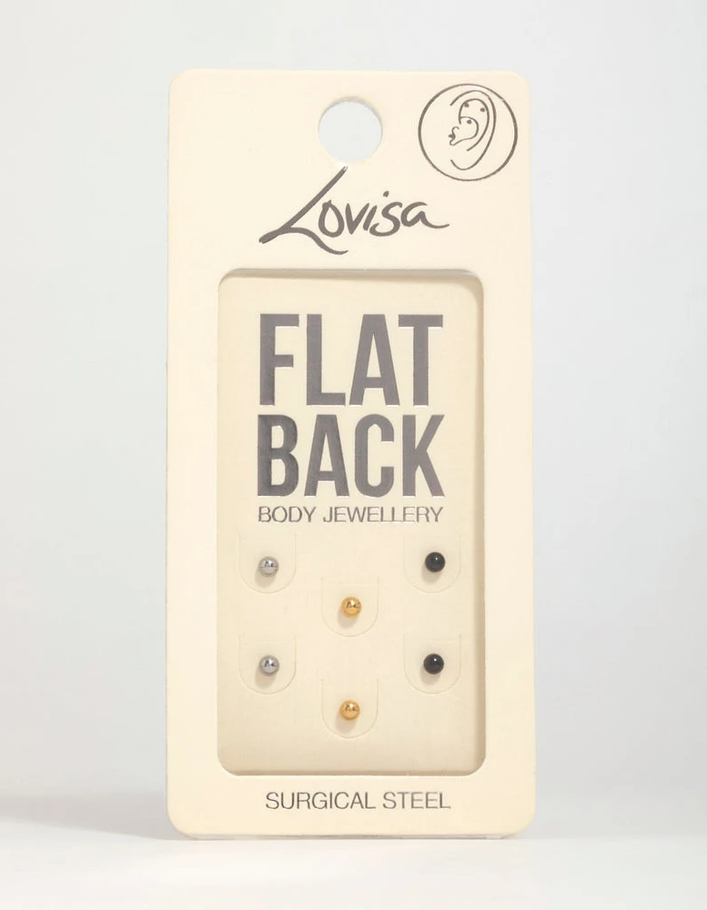 Mixed Finish Surgical Steel Flat Back Studs 6-Pack