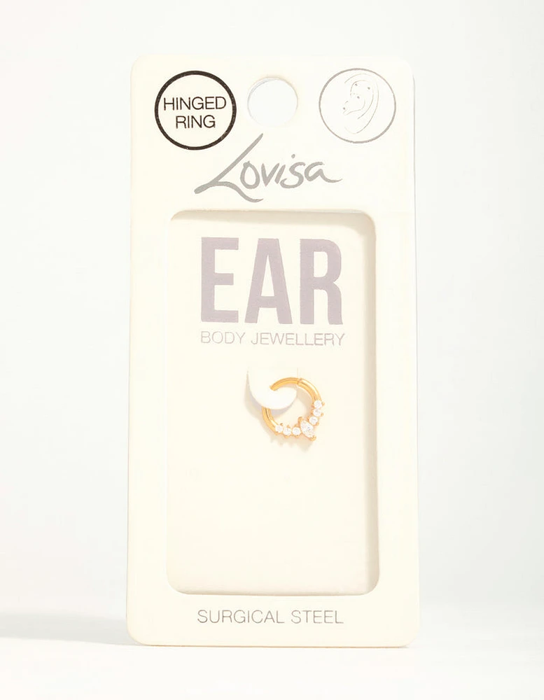 Gold Plated Surgical Steel Diamante Crown Ear Clicker