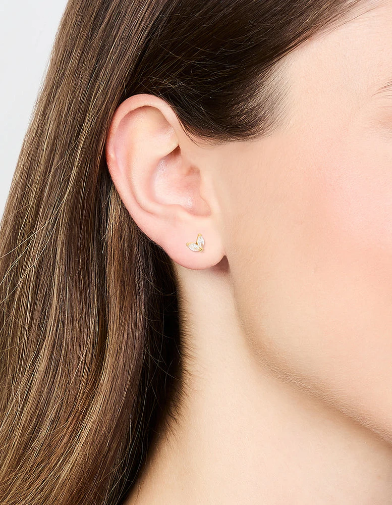 Gold Plated Surgical Steel Cubic Zirconia Leaf Flat Back Stud 2-Pack
