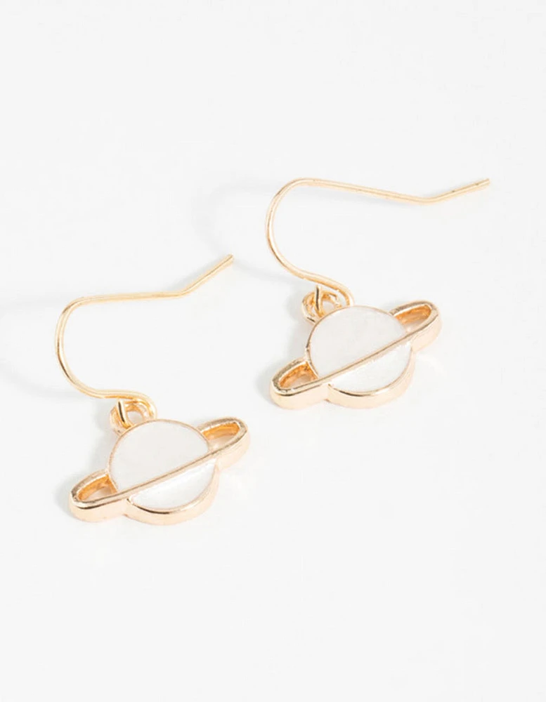 Gold Planet Hook Earrings