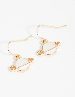 Gold Planet Hook Earrings