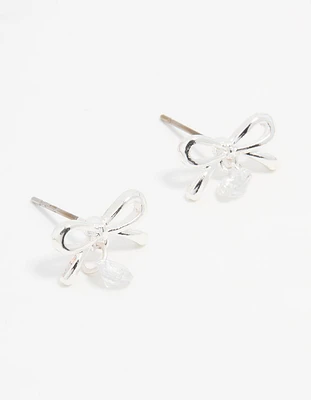 Silver Diamante Bow Stud Earrings