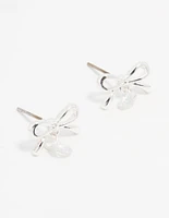 Silver Diamante Bow Stud Earrings