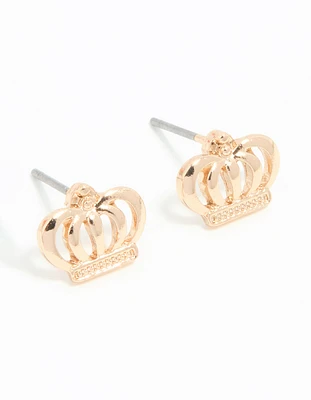 Gold Crown Stud Earrings