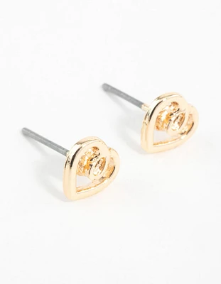 Gold Twisted Heart Stud Earrings