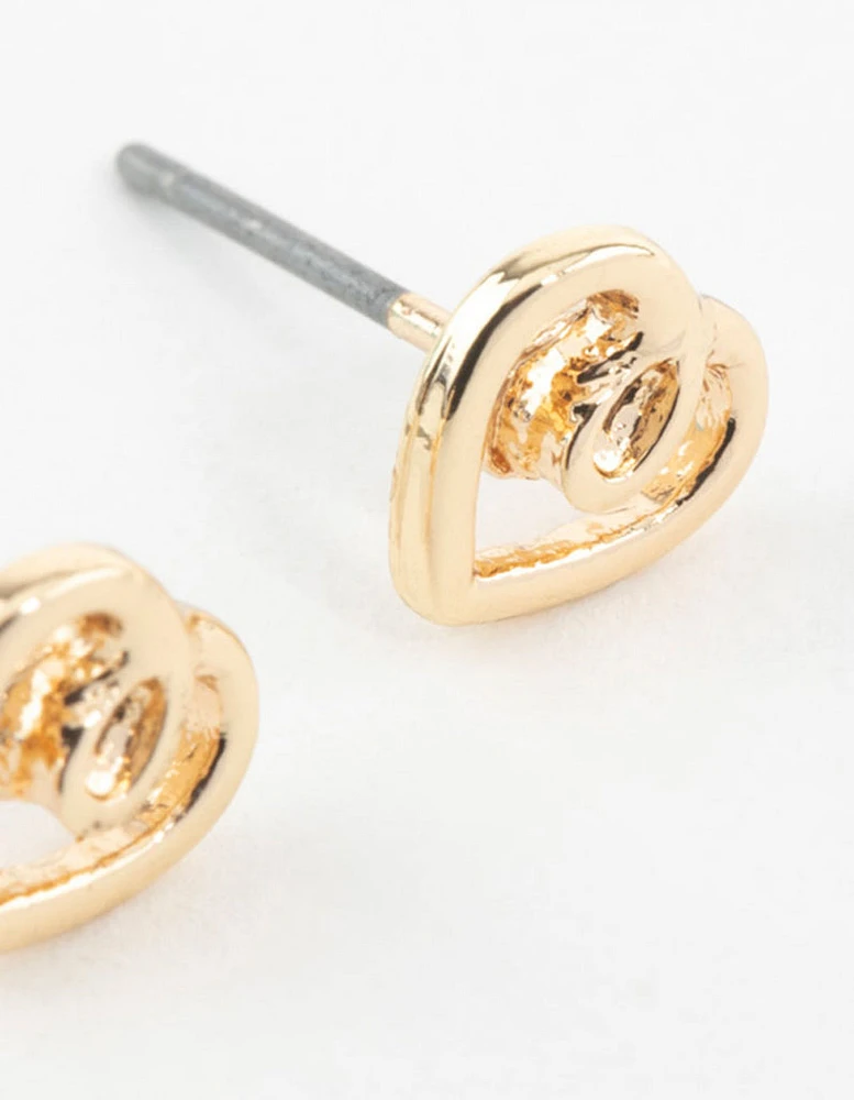 Gold Twisted Heart Stud Earrings