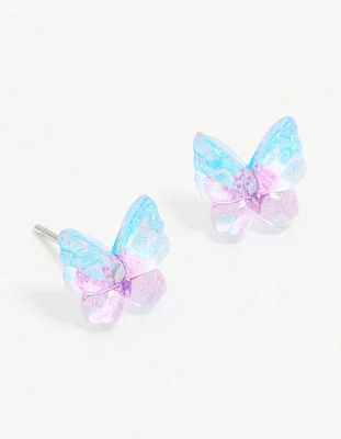 Purple & Blue Acrylic Bubble Butterfly Stud Earrings