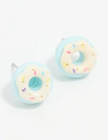 Silver Blue Donut Stud Earrings