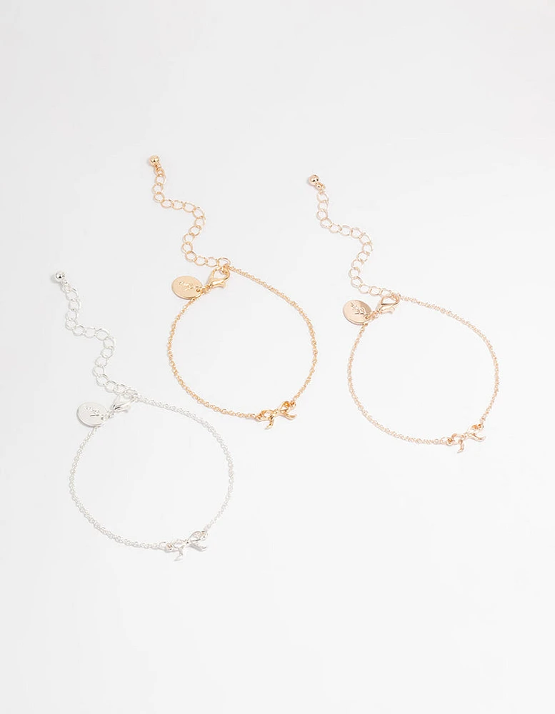 Mixed Metals Bow Bracelets 3-Pack