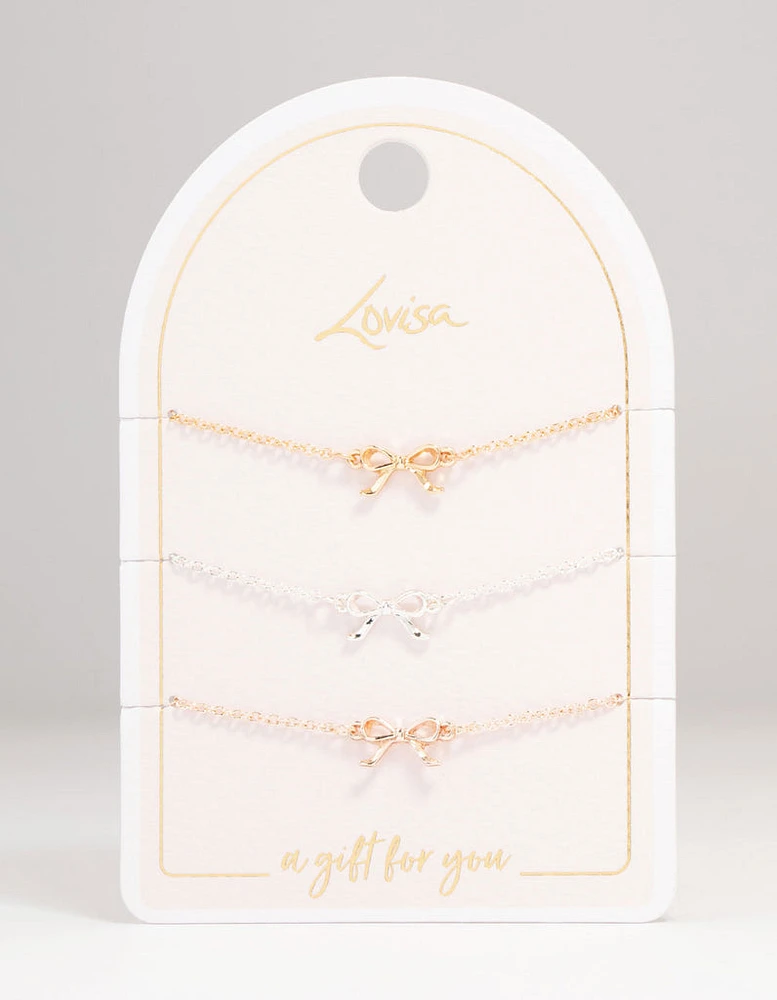 Mixed Metals Bow Bracelets 3-Pack