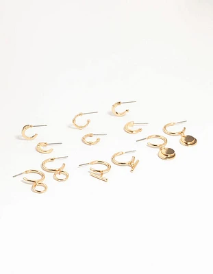 Gold Drop Hoop Earrings 6-Pack