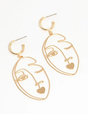 Gold Kissy Face Drop Earrings