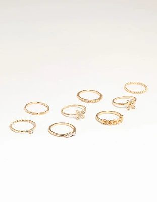 Gold Butterfly & Bow Rings 8-Pack
