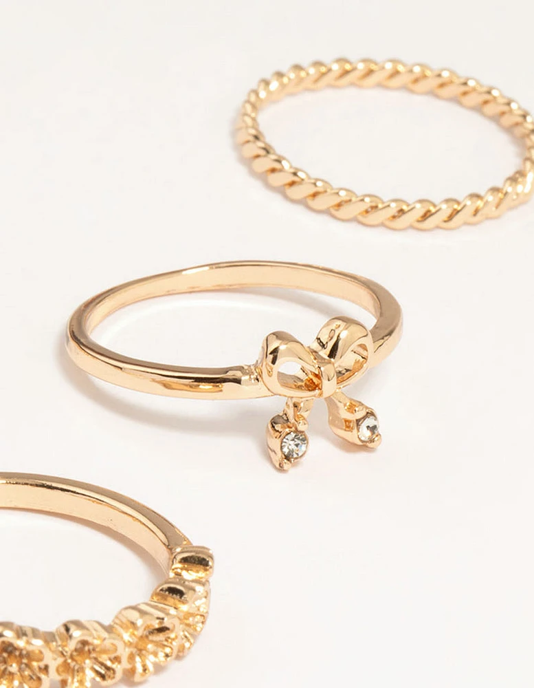 Gold Butterfly & Bow Rings 8-Pack