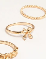 Gold Butterfly & Bow Rings 8-Pack