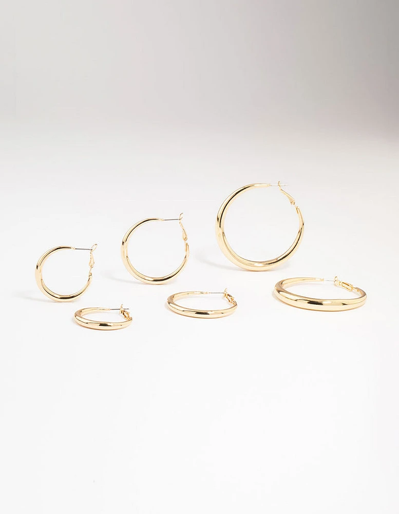 Gold Smooth Huggie Hoop Earrings 3-Pack