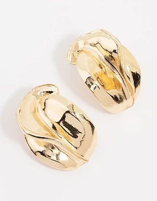 Gold Abstract Textured Stud Earrings