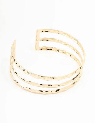 Gold Hammered Multirow Wrist Cuff