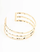 Gold Hammered Multirow Wrist Cuff