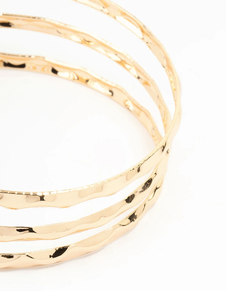 Gold Hammered Multirow Wrist Cuff