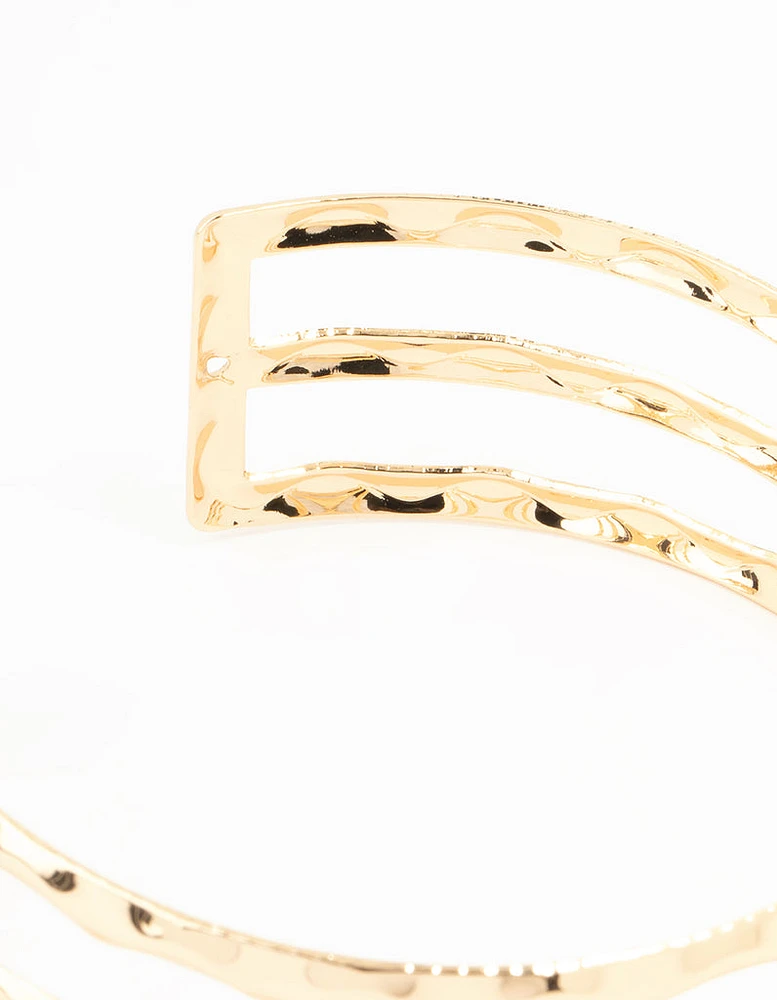 Gold Hammered Multirow Wrist Cuff