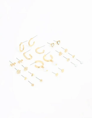 Gold Bow Flower Hoop & Stud Earrings 12-Pack