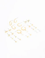 Gold Bow Flower Hoop & Stud Earrings 12-Pack