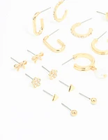 Gold Bow Flower Hoop & Stud Earrings 12-Pack