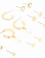 Gold Bow Flower Hoop & Stud Earrings 12-Pack