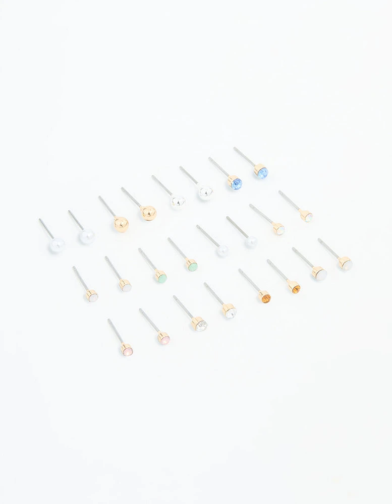 Gold Mixed Basic Small Stud Earrings 8-Pack