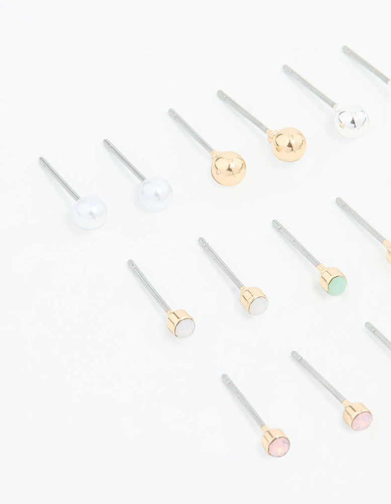 Gold Mixed Basic Small Stud Earrings 8-Pack