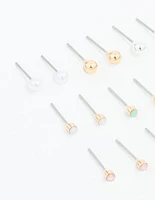 Gold Mixed Basic Small Stud Earrings 8-Pack